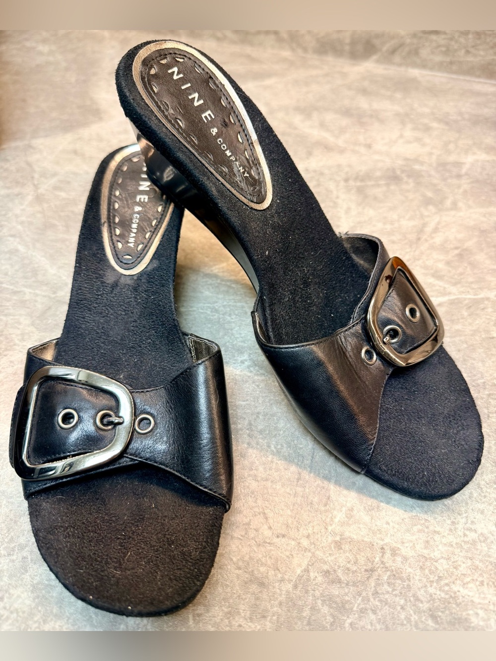 Nine & Co. Chic Black Slide Mules with Silver Buckle y2k 2000’s size 7